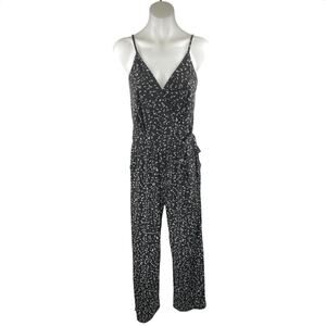 Kaileigh Black White Sleeveless Printed V Neck Cami Wide Leg Jumpsuit Size M